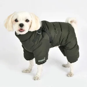 Ultralight Soft Dog Puffer Onesie with Harness in Green (FINAL SALE)
