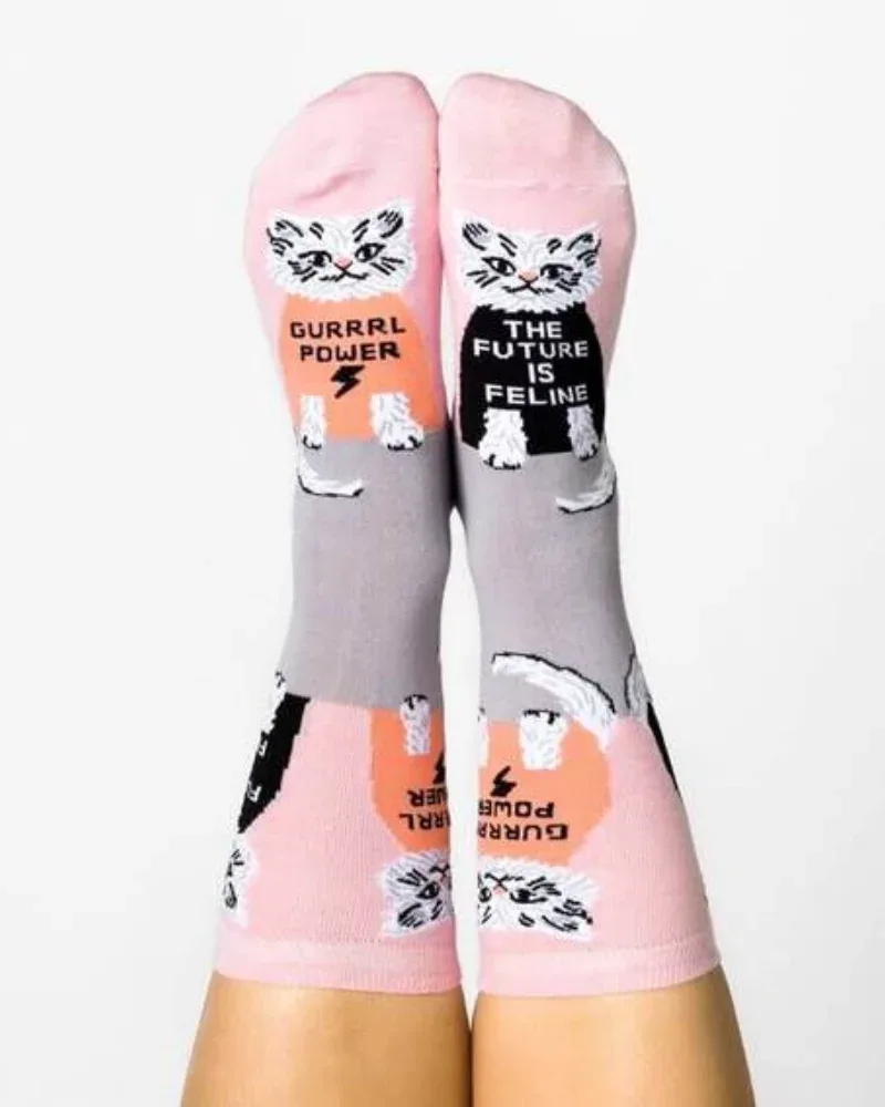 Future is Feline Cotton Kitty Crew Socks