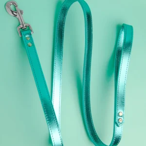 Shimmer Leather Dog Leash in Metallic Turquoise (FINAL SALE)