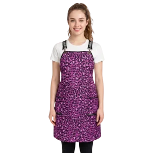 Pink Leopard Print Waterproof Signature Strap Crossover Apron by Ladybird Line