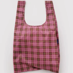 Standard Baggu Reusable Bag in Azalea Pink Tartan