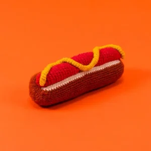 Hand Knit Hot Dog Dog Toy