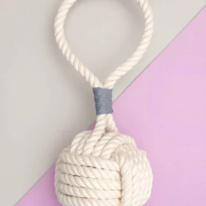 Monkey Fist Rope Dog Toy in White with Grey Whipping (Made in the USA)
