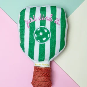 Green Stripe Pickleball Paddle Plush Squeaky Dog Toy