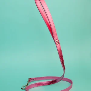 Shimmer Leather Dog Leash in Metallic Hot Pink (FINAL SALE)