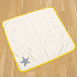 Star Plush Dog Blanket in White w/ Yellow Trim (Made in Spain)