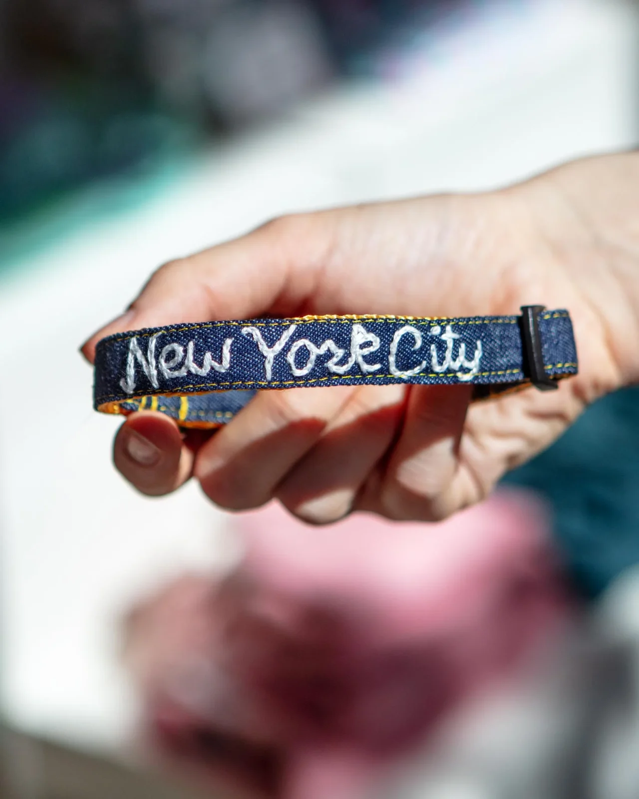 Hand Embroidered "New York City" Dog Collar in Dark Denim (Made in the USA) - Image 2