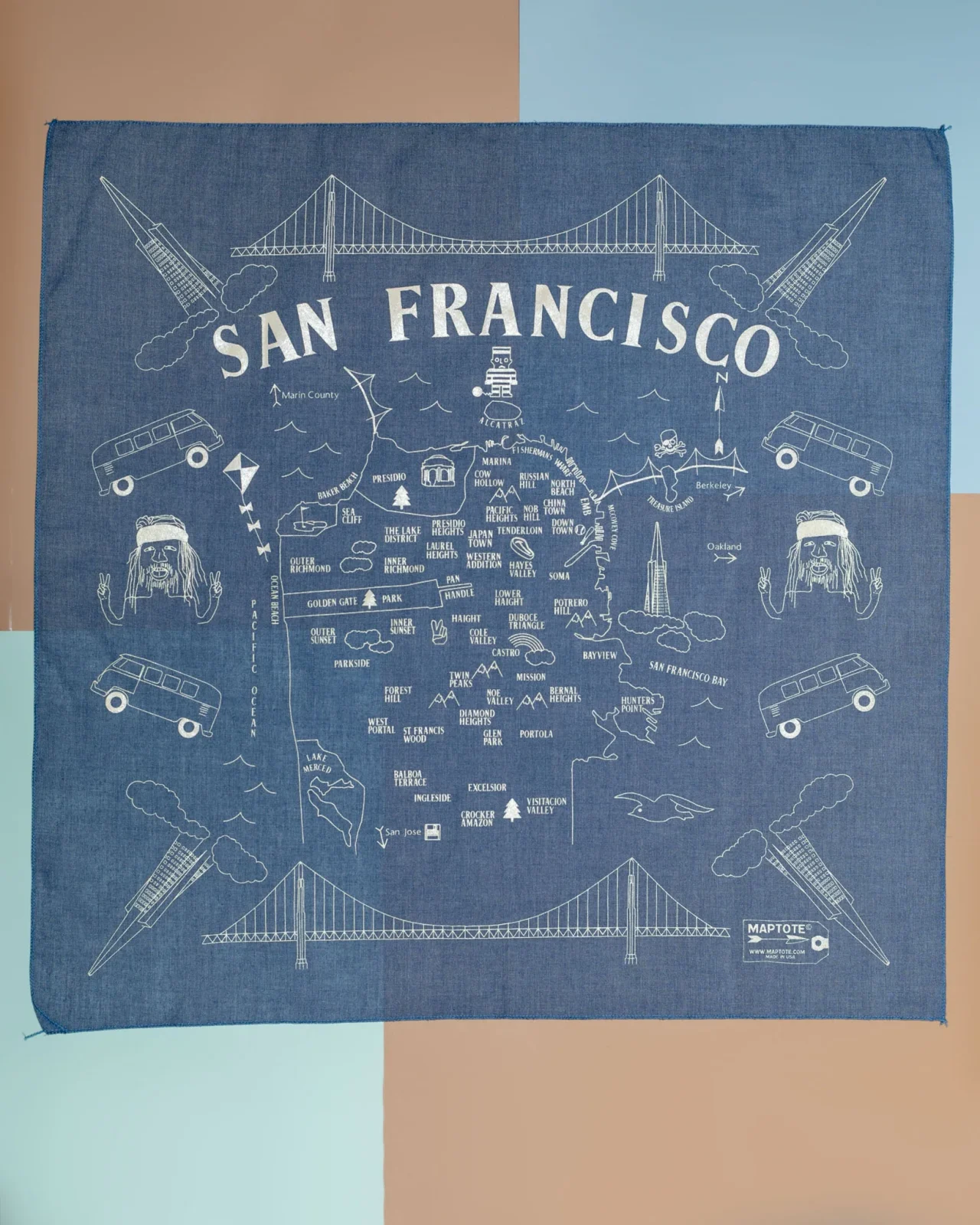 SF Map Bandana in Light Blue (Made in the USA) <>