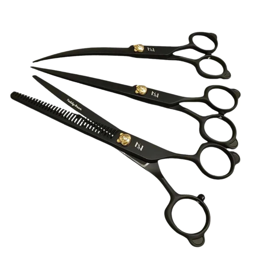 Teddy Bear 6.5" 3 Scissors Set Black by Zolitta