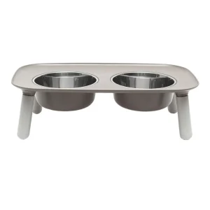 Messy Mutts Dog Double Feeder Elevated Grey