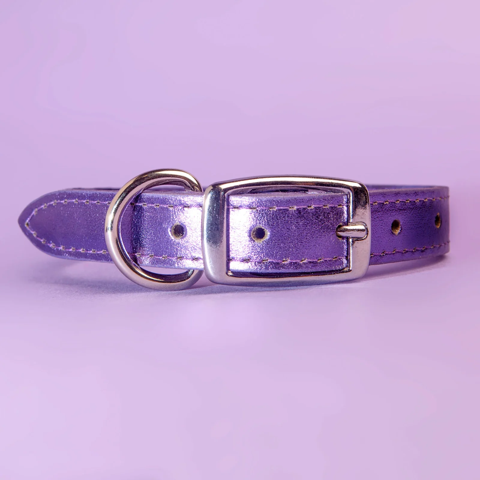 Shimmer Leather Dog Collar in Metallic Purple <> - Image 2