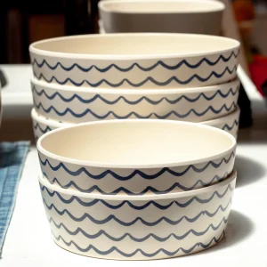 Bamboo Pet Bowl in Ocean Waves