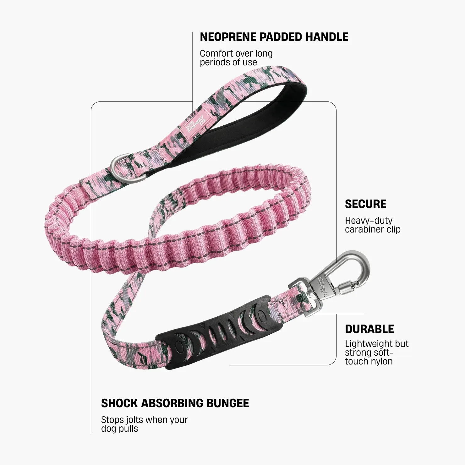 Bungee Dog Leash - Pink Camo - Image 2