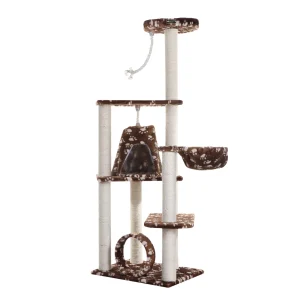 Armarkat 66-in Condo & Basket Real Wood Cat Tree With Sisal Scratching Post, Saddle Brown