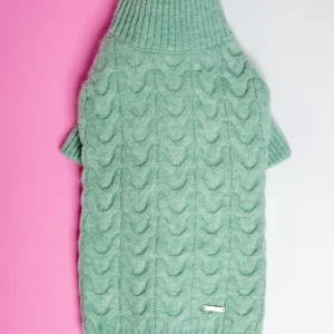 Fuzzy Knit Dog Turtleneck Sweater in Soft Mint (FINAL SALE)