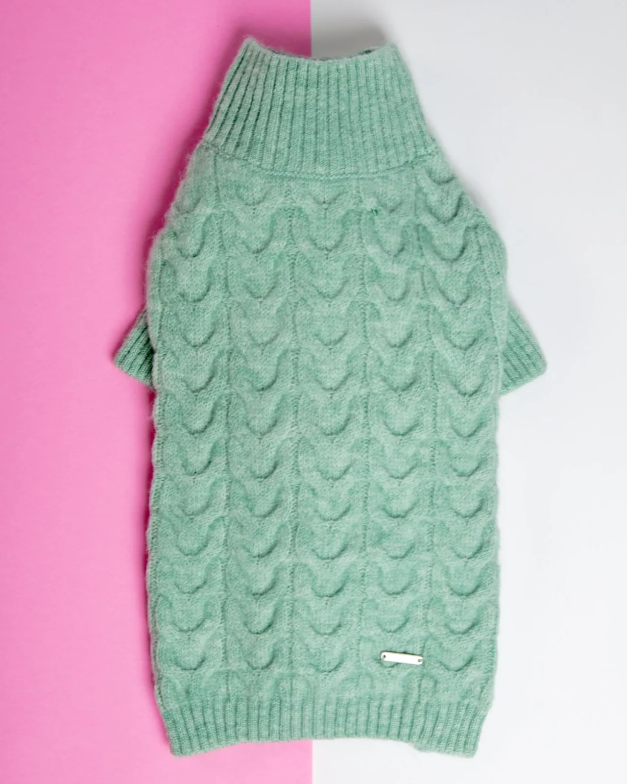 Fuzzy Knit Dog Turtleneck Sweater in Soft Mint (FINAL SALE)