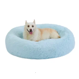 The Original Calming Shag Donut Dog Bed, Baby Blue, 36X36