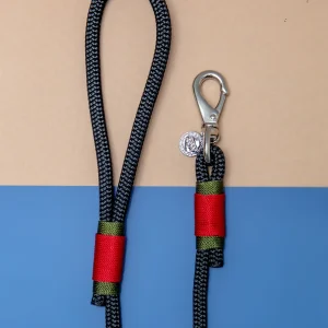 Black Rope with Red and Olive Trim Dog Leash (Made in the USA)