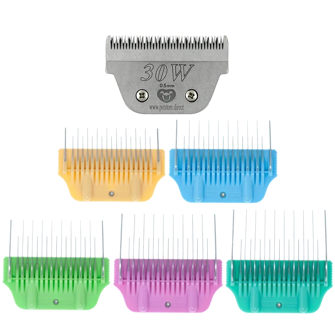 5pc Wide Glide Skip Tooth Comb Attachment Bundle with #30W Blade by PetStore.Direct - Image 2