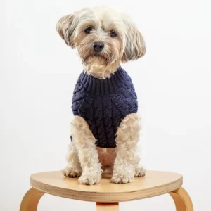 The Uptown Cable Knit Sweater in Navy Blue Cotton (Made in NYC)