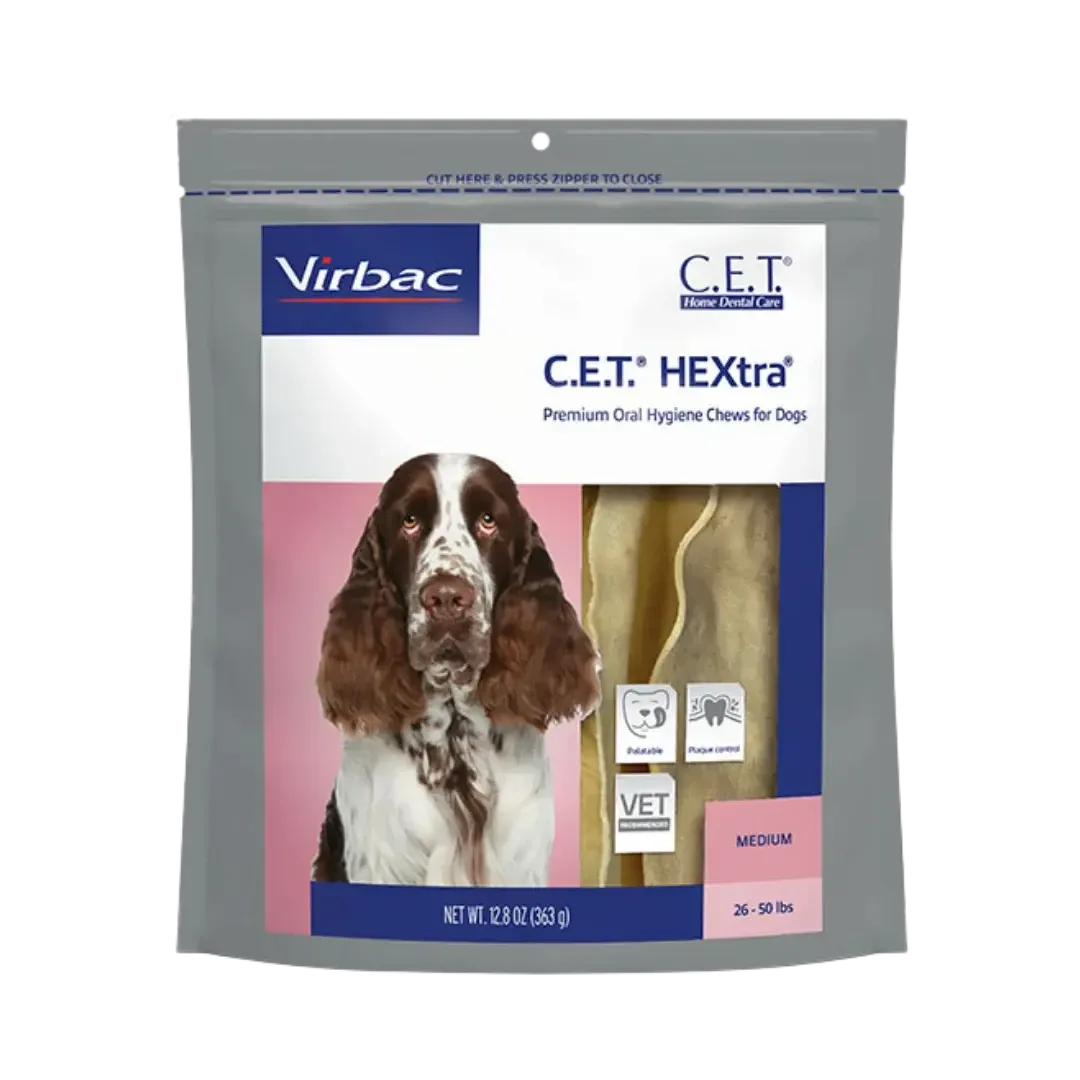 C.E.T. HEXtra Oral Hygiene Chews for Dogs Pack of 30 Medium by Virbac
