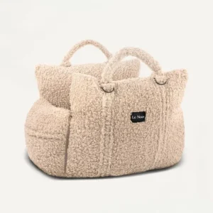 Beige Teddy Travel Car Dog Bed