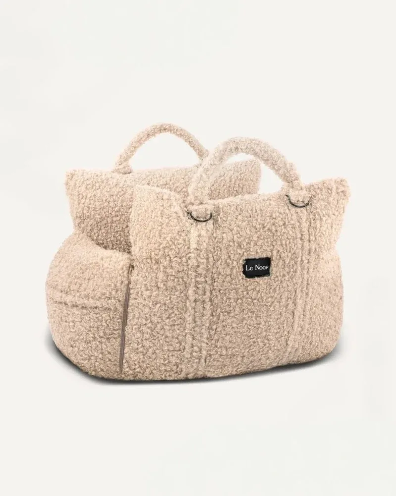 Beige Teddy Travel Car Dog Bed