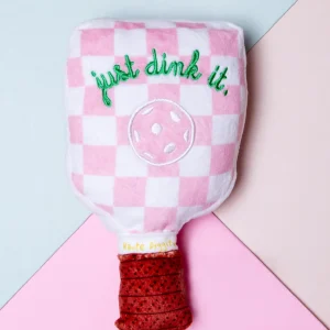 Pink Check Pickleball Paddle Plush Squeaky Dog Toy