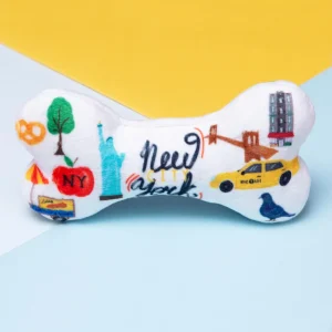New York City Squeaky Plush Dog Bone Toy (Made in the USA)