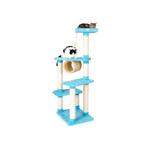 Armarkat 61-in Premium Faux Fleece Real Wood Cat Play Furniture Tree, Sky Blue