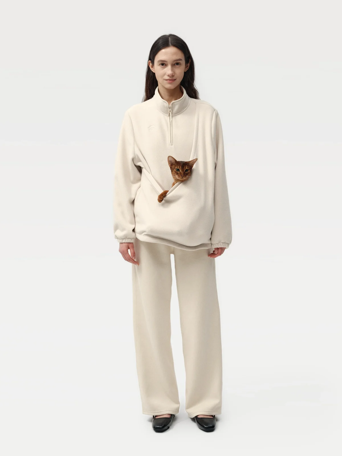 Kangaroo Pouch Unisex Microfleece Pullover in Milk White