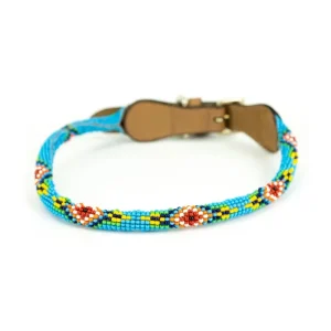 Blue Vogue Beaded Dog Collar (Rolled or Flat)