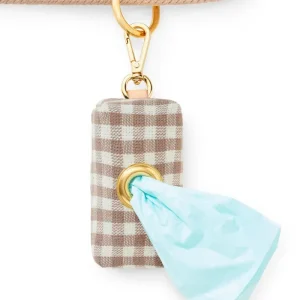 Mushroom Brown Gingham Dog Waste Bag Holder