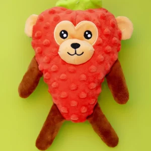 Strawberry Monkey Squeaky Plush Dog Toy