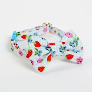 Strawberry & Blueberry Cat Collar w/ Bow-Tie (Made in the USA)