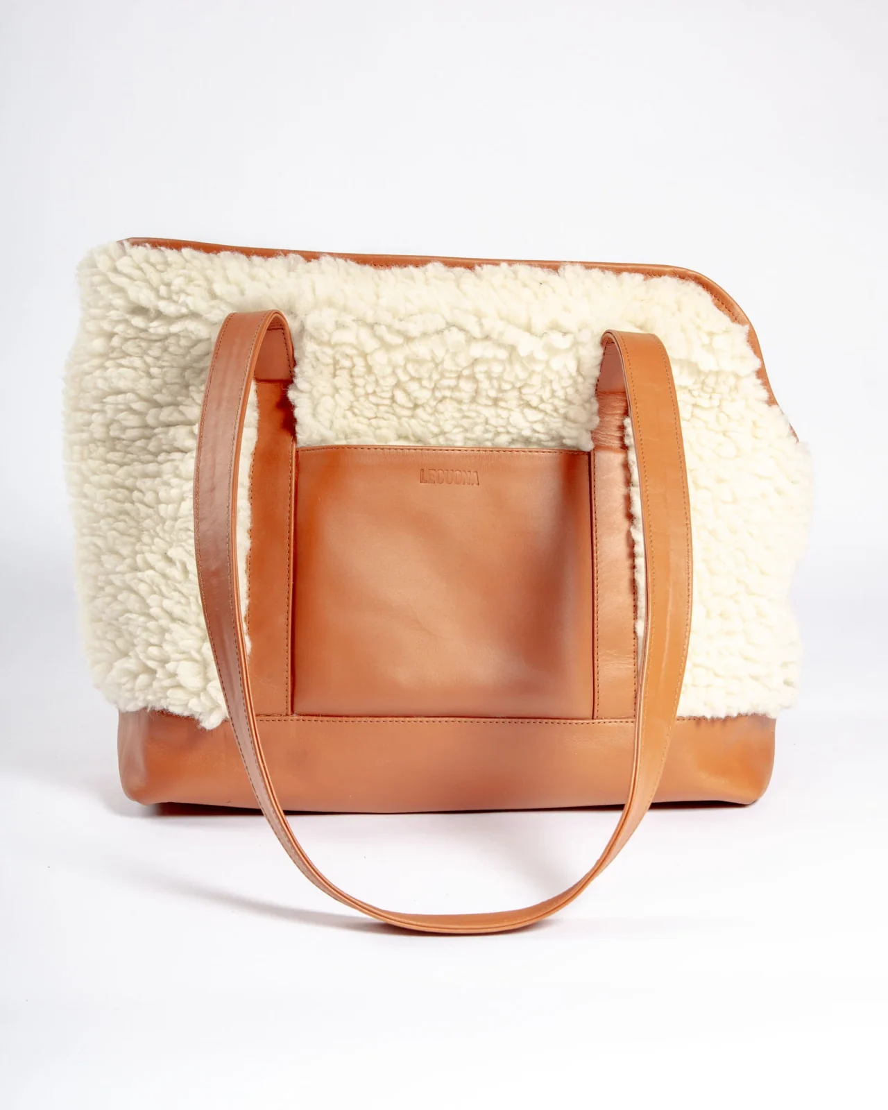 Tan Leather & Cream Shearling Luxe Dog Carrier (Dog & Co. Exclusive) (CLEARANCE) - Image 2