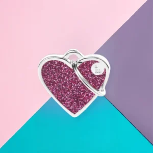 Pink Glitter Heart Custom Pet ID Tag