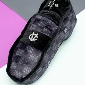 Chewy Vuiton Black Checker Loafer Squeaky Plush Dog Toy
