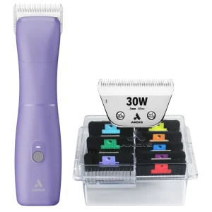 Emerge Clipper Purple with #30W Blade and 8Pc Wide Comb Attachment Bundle by Andis