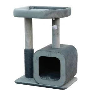 Catry 3 Level Cat Tree W/ Large Base Condo, Washable Bed, Scratching Post & Self Grooming Brush