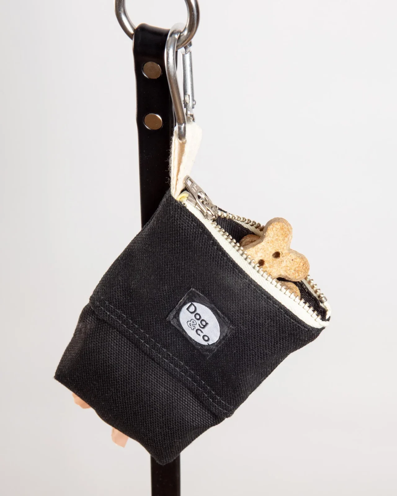 Good Girl Bag Treat + Poop Bag Holder in Black Canvas with Natural Trim - Image 2
