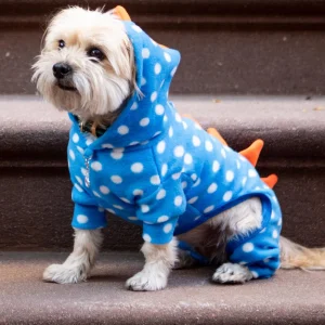 Hooded Fleece Polka Dot Dino Dog Onesie