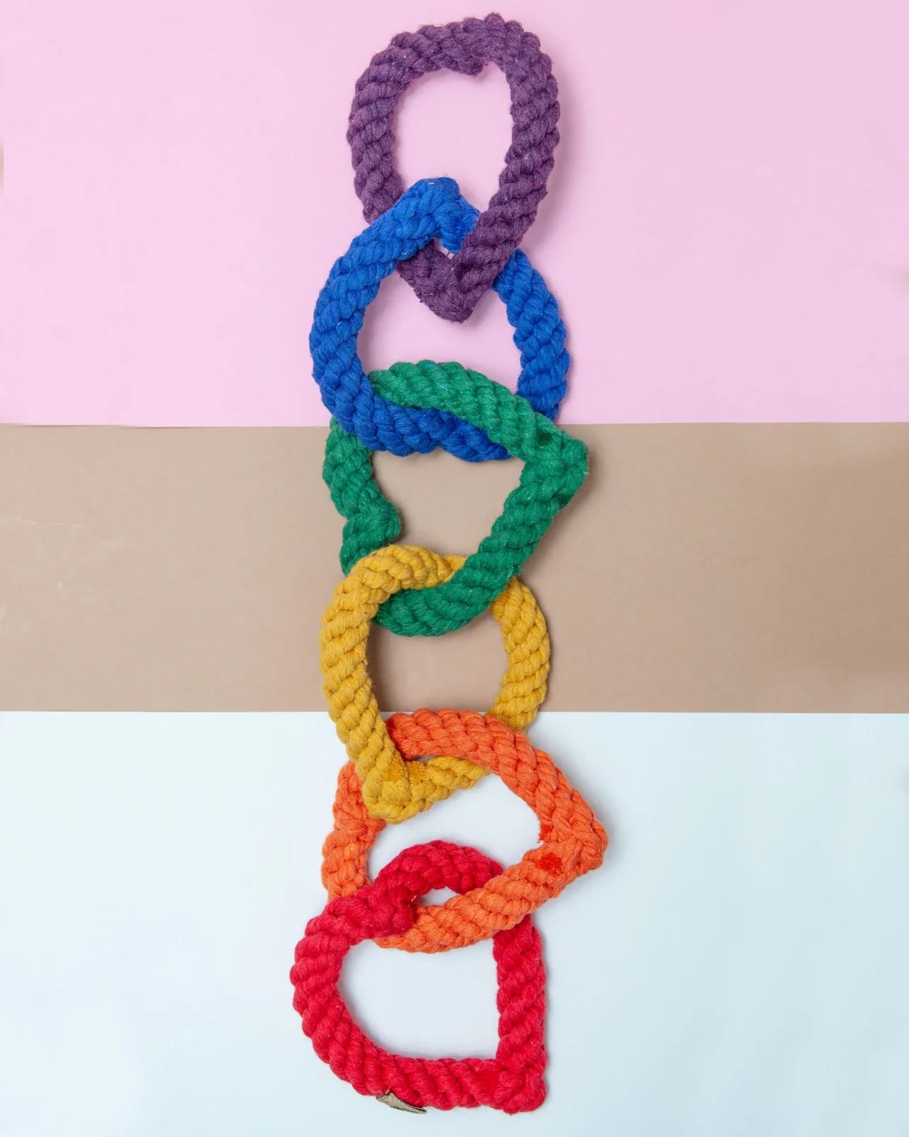6 Chain Heart Rope Dog Toy in Rainbow