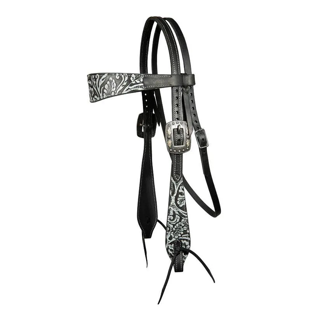 Professionals Choice Black and White Paisley Overlay Browband Headstall