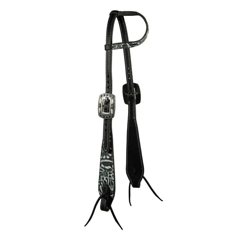 Professionals Choice Black and White Paisley Overlay Single Ear Headstall