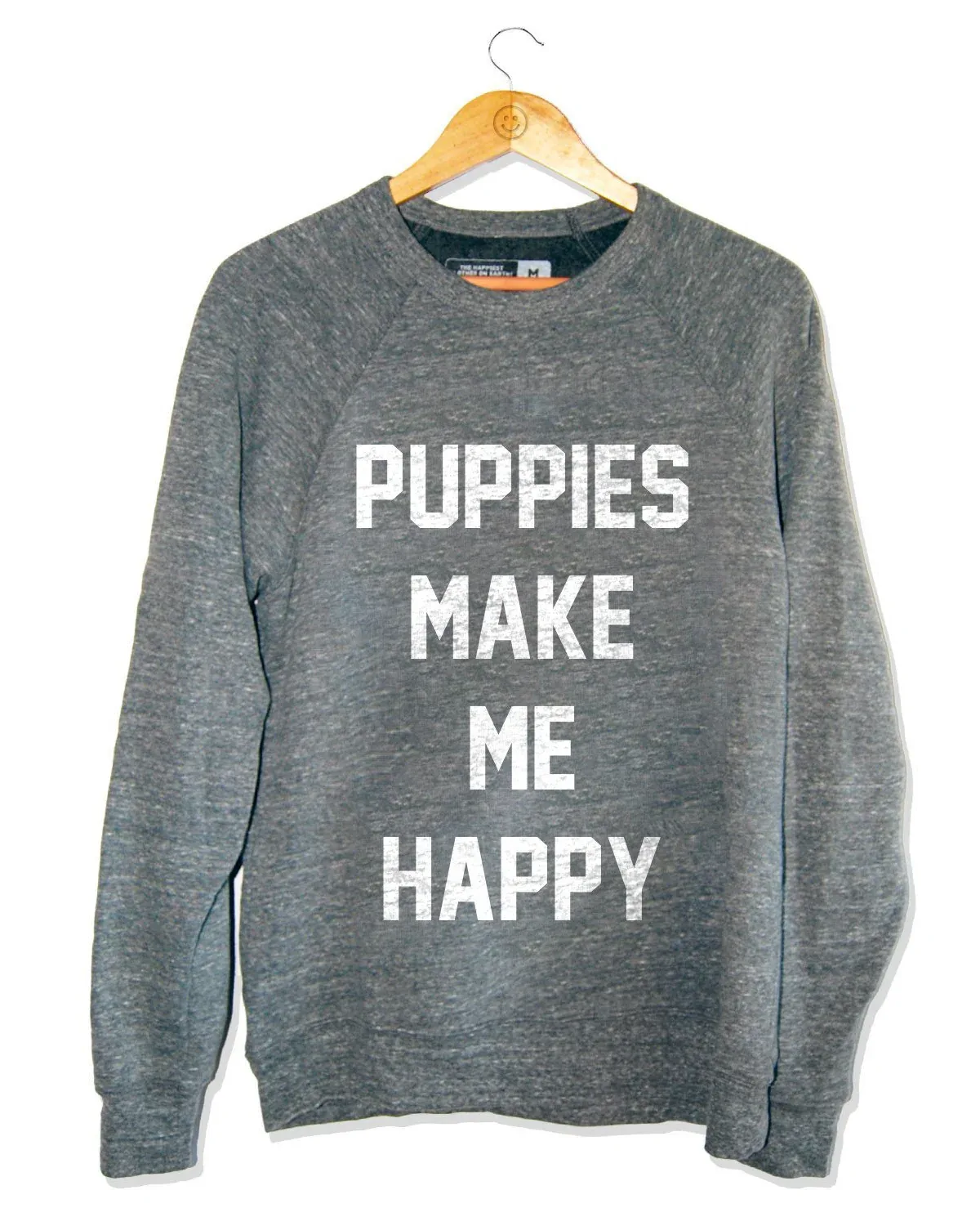 Puppies Make Me Happy Unisex Sweatshirt in Tri-Blend Grey (FINAL SALE)