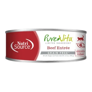 Pure Vita Cat Grain-Free 96% Beef & Beef Liver Entree, 5.5 oz each, Case of 12