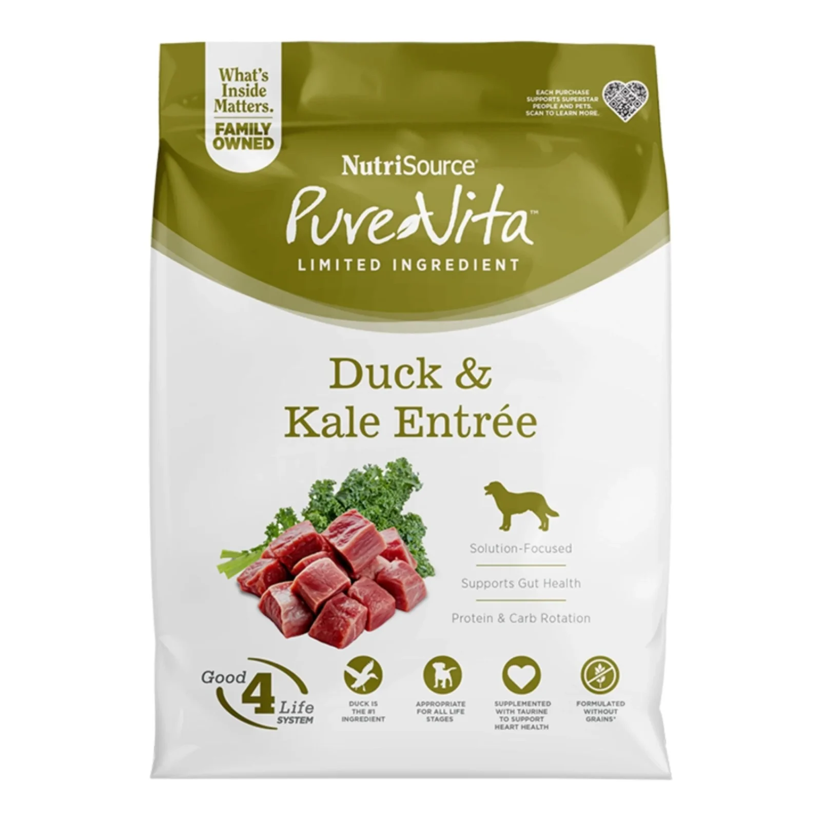 Pure Vita Dog Adult Grain Free Duck & Kale, 25 Lbs
