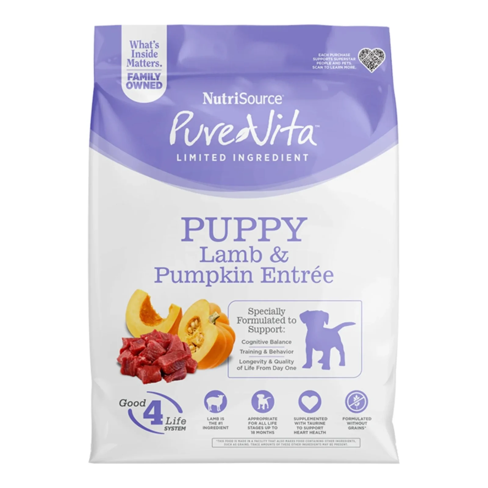 Pure Vita Dog Puppy Grain Free Lamb & Pumpkin, 4 Lbs