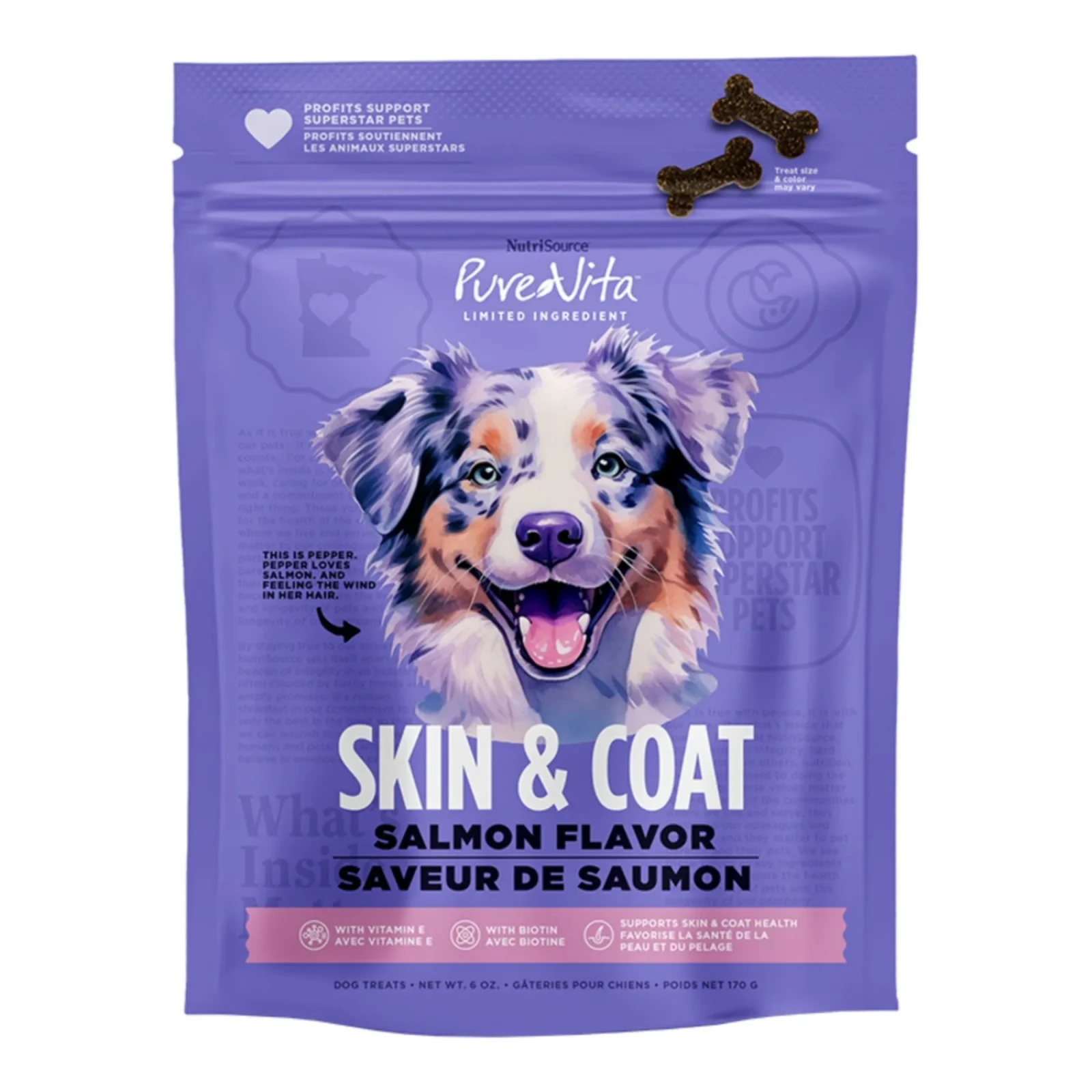 Pure Vita Dog Treat, Skin & Coat, Salmon, 6 oz